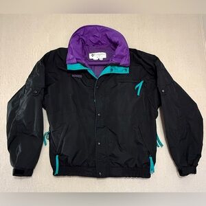 Vintage Columbia Size Large Black Jacket with Purple and Teal Highlights